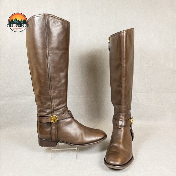 Tory Burch Bristol Coconut (Brown) Gold Leather Knee High Riding Boot Size 7M